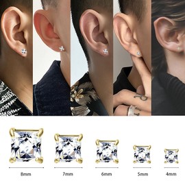 NEWITIN 5 Pairs Stainless Steel Magnetic Stud Earrings for Men Clip on Earring Magnetic Earring Inlaid Cubic Zirconia Unisex Non Piercing Magnet Studs 4 to 8MM Diamond Earrings for Women Men, Small