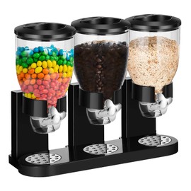 Umigy 1 Pack Triple Indispensable Dry Food Dispenser Cereal Container Candy Dispenser Machine for Storage Preserving Dispensing Kitchen Rice Nuts Granola Snack Gumball Countertop (Black)