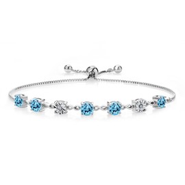 Gem Stone King 925 Sterling Silver Infinity Tennis Bracelet for Women | Gemstone Birthstone and White Lab Grown Diamond | Round 5MM and 1MM Accents| Adjustable Bolo to 9 Inch | Easy-On Easy-Off, 9