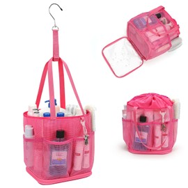 Mesh Shower Caddy Portable for College Dorm Room Essentials, Shower Tote Bag with Hanging Hook and Drawstring, Quick Dry Toiletry Bag with 6 Pockets for Bathroom, Swimming, Gym, Camping, Beach, Travel