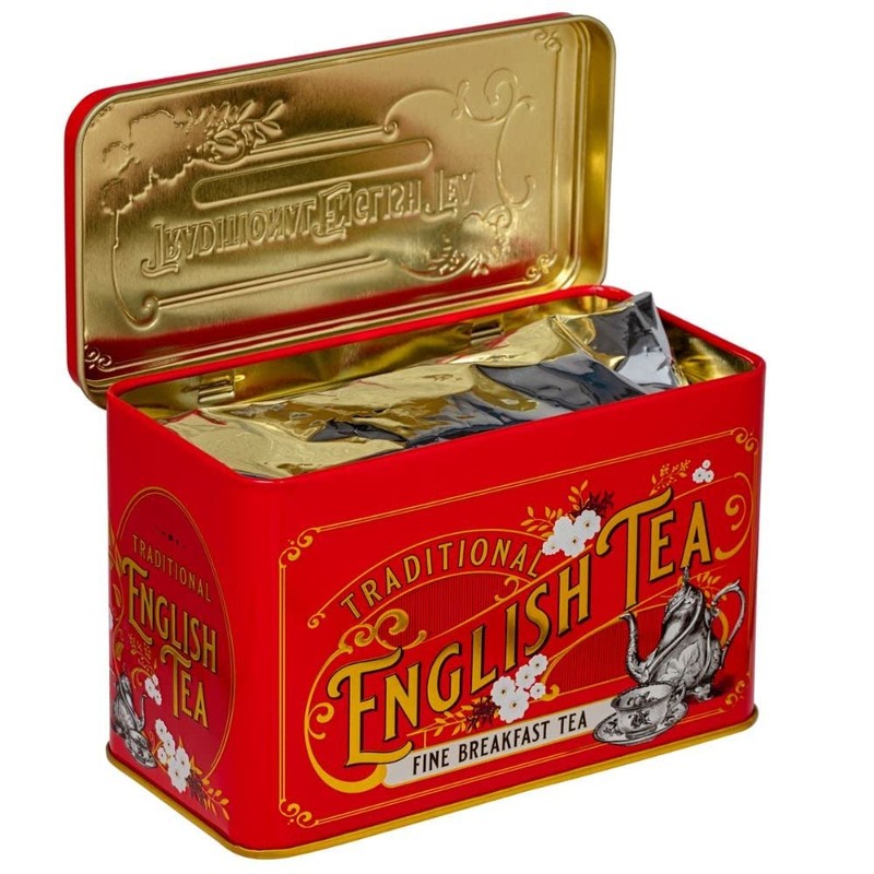 New English Teas Vintage Victorian Tea Tin in Berry-Red with