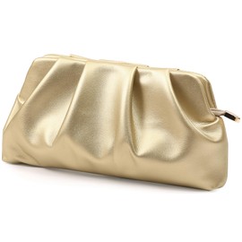 Evening Bag for Women Ruched Clutch Purse Detachable Metal Chain Crossbody Bag(Pale gold)