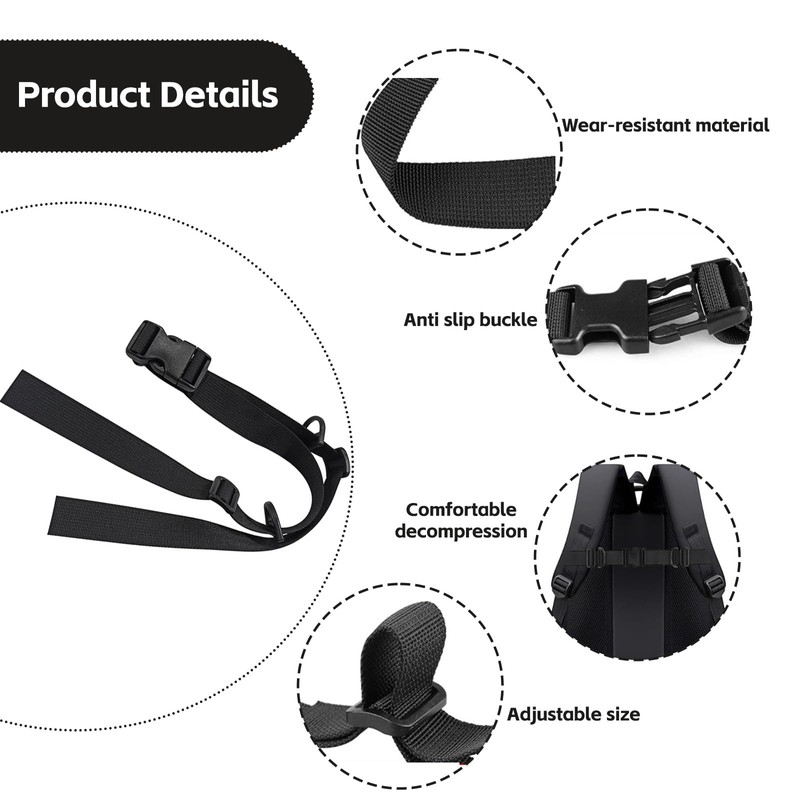 ZALAOR Adjustable Backpack Chest Strap with Buckle - 2 Pairs