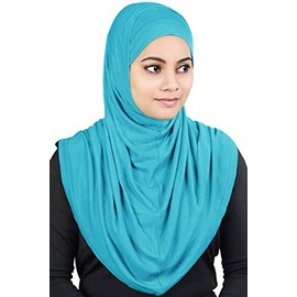 MyBatua HJ-129 - Hiyab Al-Amira de 2 piezas con bufanda/gorra/capó en jersey de viscosa suave, listo para usar, Turquesa, Talla única