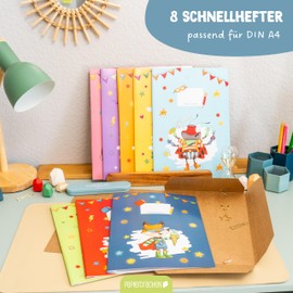 Papierdrachen 8 high-quality cardboard file folders for children, DIN A4, motif superheroes animals, flat binder made of 350 g/m² cardboard, set number 6