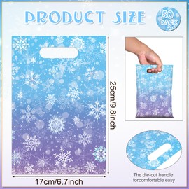 50 Pcs Winter Snowflake Party Favor Bags, Blue and Purple Snowflake Goodie Bags Bulk with Handles, Holiday Plastic Gift Candy Bag for Birthday Christmas Winter Wonderland Party Supplies