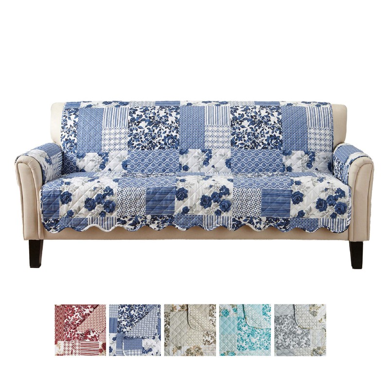 Great Bay Home Patchwork Scalloped Printed Furniture Protector Stain Resistant