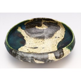 Seto Ware 139-0004 Miyoshi Gosan Pastry Bowl, Old Oribe Deflection Shape, Diameter Approximately 6.7 inches (17 cm) (Comes with a Cosmetic Box), Ceramic, Made in Japan