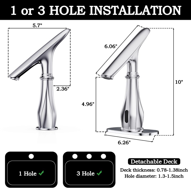 Touchless Bathroom Faucet, Automatic Motion Sensor Chrome Faucet for Bathroom