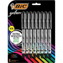 BIC Gel-ocity Smooth Stic Gel Pen, Medium Point (0.7mm), Black Ink, 8-Count, Vibrant and Smooth Gel Ink Pens