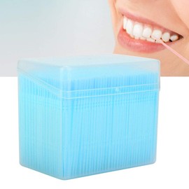 BORDSTRACT 1100PCS Plastic Toothpicks, Disposable Interdental Brush Picks in Clear Holders, Safe Sturdy Dental Plastic Toothpicks Double Head Carry Clean Toothpick for Food Debris Removal(Blue)