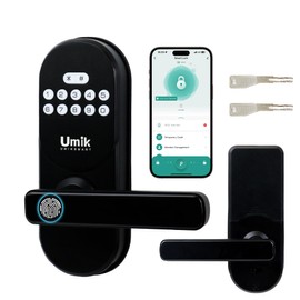 UMIK UMIKSMART Fingerprint Smart Door Lock with Handle, Keyless Entry Door Lock, TUYA APP Control, Electronic Door Locks with Keypad for Exterior Door, Easy Install (Black)