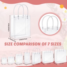 LEIFIDE 50pcs Clear Plastic Gift Bags with Handles PVC Reusable Transparent Totes Bags for Goodie Candy School Birthday Party(5.9 x 6.3 x 2.8 Inch)