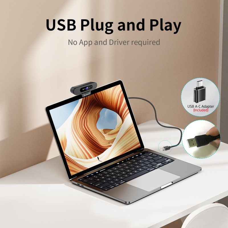 TOALLIN 2K QHD Webcam for Windows Hello Face Login, IR