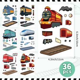 36PCS Make A Truck Stickers for Kids Make Your Own Train, Steam, Freight, Bullet, Trolley Trains Stickers, Train Party Gift for Boys Girls Birthday Classroom Truck DIY Art Crafts Decor