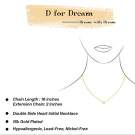 Heart Initial Necklace, Double Sided Engraved Heart Pendant Letter D Necklace, Adjustable Dainty Letter Tiny Initial Necklace, Perfect Gifts for Valentines Birthday Mother’s Day