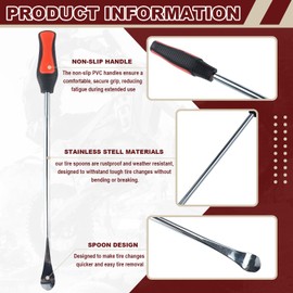 Riseuvo 15" Tire Spoon Kit, Tire Changing Kit for Motorcycle Bike Mower Tractor ATV, Tire Removal Tool Set with Rim Protectors, Valve Tool, Valve Cores, Caps, Stems(TR414 TR413 TR412), Storage Bag