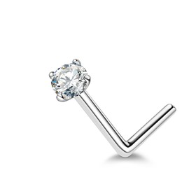 Moissanite Nose Ring for Women - 925 Sterling Silver L Shaped Moissanite Nose Piercing Hypoallergenic Jewelry Nose Stud Gifts for Women and Men (2mm/0.03ct, 18G/1MM)