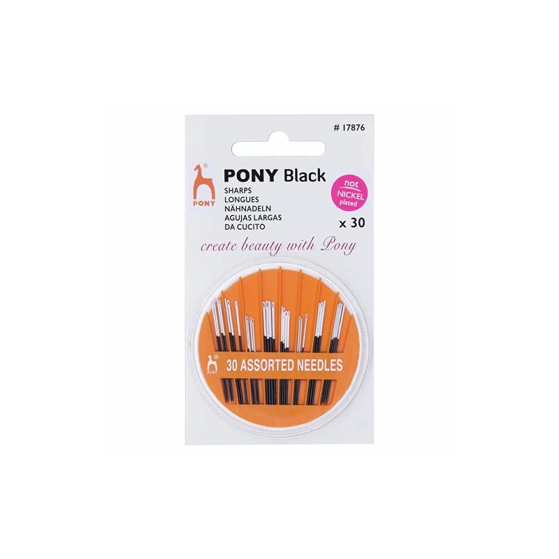 Pony Hand Sewing Needles: Assorted: Black with White Eye: Sharps: