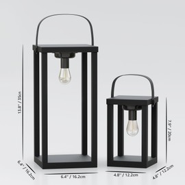 2 Pack Dual Size Outdoor Lantern IP44 Cordless LED Lanterns,Rechargeable Portable Table Lamp for Power Outages, Camping & Patio Decor (Large & Small Set)