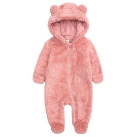 Hilmocho Newborn Baby Hooded Romper Winter Warm Infant Fleece Footed Jumpsuit Snowsuit Onesies Outfits for 0-12 Months