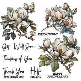 LZBRDY Spring Bloomed Magnolia Flowers Clear Stamps and Dies Set - DIY Card Making, Scrapbooking, Photo Gifts, Albums, Crafts Decor, and Greeting Cards