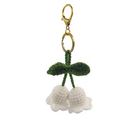 CHEZBABY Handmade Crochet Cute Bag Charm Key Chain Car Keyring Handbag Cute Purse Charm Pendant for Man and Women, Lily of the Valley