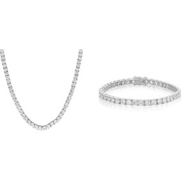 1 Row Tennis Necklace Silver Finish Lab Diamonds 4mm Chain Bracelet Set 16''