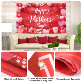 Large Happy Mother's Day Banner Decorations Mothers Day Flag Outdoor 71x44 Inch,Mom Gifts for Indoor Home House Decor Party Supplies,Yard Sign Background for Photography,Red Heart