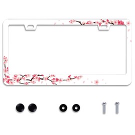 Personalise Beautiful Cherry Blossom License Plate Frames Floral License Plate Frame Car Stainless Steels Accessories Cars Decor with 2 Holes and Screws Fits Standard US Vehicles Size: 12.2 x 6 Inch