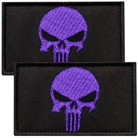 Bluyellow 2Pcs Purple Skull Patch Set, Embroidered Military Patches with Hook and Loop, Tactical Patches for Jackets, Military Backpack, Bulletproof Vest, Morale Patches for Backpacks, Sew on Opt