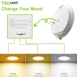 TAG LICHT LED Downlight Ceiling spotlights | Pack of 2 German Engineered | IP54 Changeable Colour Temperature 3000K, 4000K, 6000K | Ultra Slim LED Panel Light | 18W Round downlights (18W (Pack of 2))