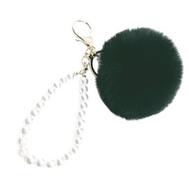 jtkdxqs Soft Pom Pom Key Chains Bag Accessory Puff Ball Key Ring with Pearl Wristlet Bracelet Keychain for Women,black
