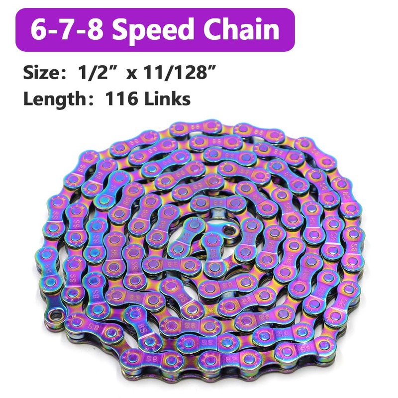 GOIYZTTR 8 Speed Chain, 6/7/8 Speed Bike Chain Colorful Electroplating