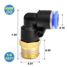 TAILONZ PNEUMATIC Male Elbow 4mm Tube OD x 1/4 BSP Push to Connect Fittings PL4-02 (Pack of 2)