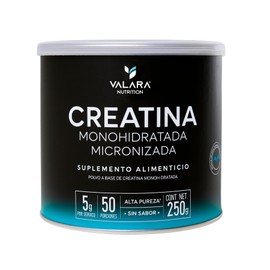 VALARA Creatina Monohidratada 250g - Máxima Pureza - 50 Servicios - Suplemento Deportivo En Polvo - Sin Azúcar - Sin Sabor - Inlcuye Scoop Dosificador