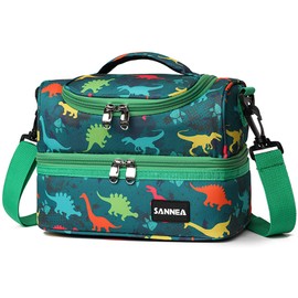 Smlper 7L Children's Cool Bag, Lunch Bag, Adjustable Shoulder Strap, Lunch Box Bag, Three-Layer Insulated Bag with Zip (Green)