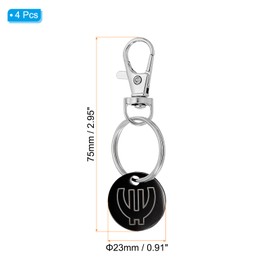 PATIKIL Shopping Trolley Token Key Ring, 4 Pack Stainless Steel Grocery Cart Remover Coin Keychains Unlock Release Key for Meters, Change, Black