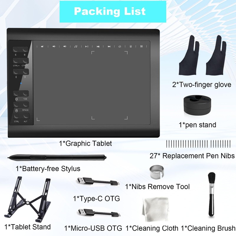 Graphics Drawing Tablet TEROW,10x6 inch Digital drawing tablet with Bracket