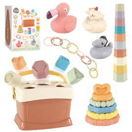 Cosaway 32Packs Baby Toys Set Montessori Toys for Babies 6-12 Months Food-Grade Sensory Toys Infant Stacking Circles Teether Blocks Stacking Cups Learning Toys for Baby Gifts 1 2 3 Years Old