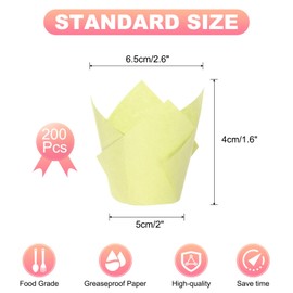 sourcing map 200 Pcs Tulip Baking Cups Cupcake Muffins Liners Paper Greaseproof Wrappers for Wedding Birthday Party Festivals Christmas, Yellow
