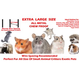 64" Extra Large Wrought Iron Chew Proof 4-Levels Ferret Chinchilla Sugar Glider Mice Rat Mouse Hamster Cage Narrow 1/2-Inch Bar Spacing Easy Clean Pull Out Tray with Detachable Rolling Stand