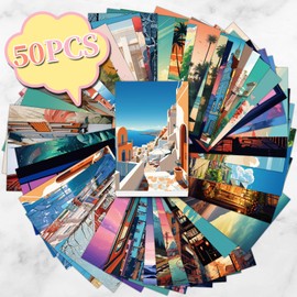 50 Fresh Art Decorative Landscape Postcards Wall Cards, Home Decoration Postcards, Scrapbook Decoration Cards Blessing Greeting Cards Invitation Cards Postcards (Street View Postcard)