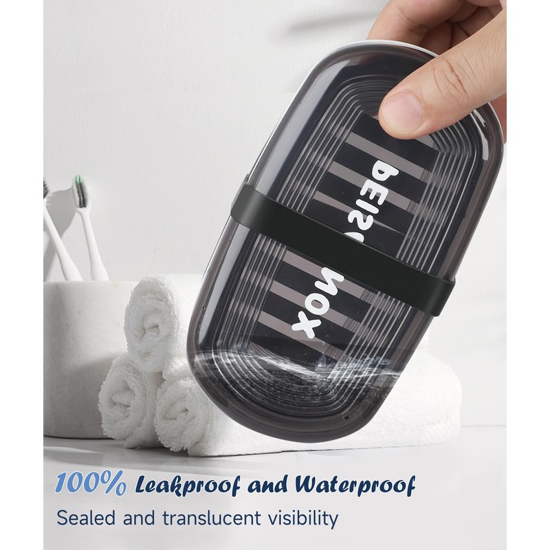Doter Leakproof Travel Soap Dish with Lid - Draining Soap