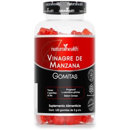 Natural Health Vinagre de Manzana en Gomitas  Sin Azúcar, Sin Gluten y Sin GMO  con Calcio y Potasio Sabor Cereza  120 Gomitas de 3g (Suministro para 