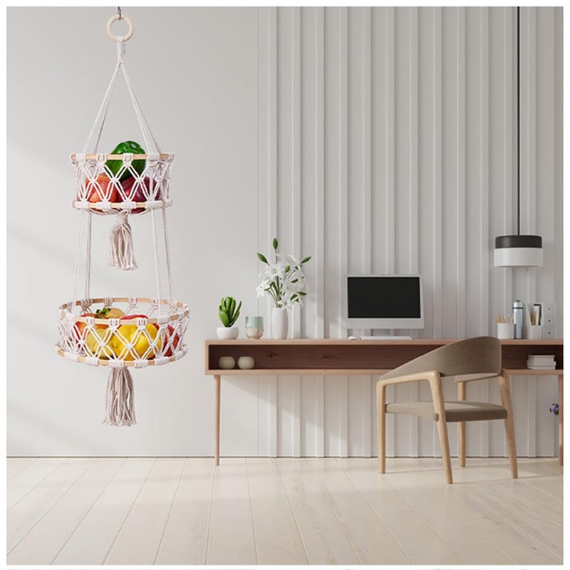 Jilskl Fruit Hanging Basket, Vegetable Basket, 2 Tier Hanging Fruit