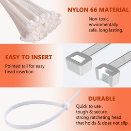 BIBTIM Pack of 100 Cable Ties, 200 mm Long x 4.8 mm Wide, Nylon Cable Ties, UV-Resistant, Suitable for Home, Garden, Office, Garage, DIY, Self-Locking Multi-Purpose Nylon Cable Ties