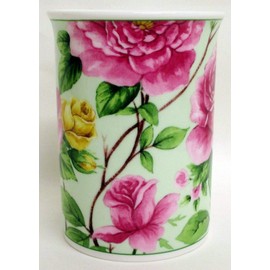 Rose Bloom Mugs Set of 2 Fine Bone China Pink Roses Green Version Mugs Hand Decorated in UK