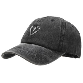 XYIYI Vintage Baseball Cap Adjustable Distressed Washed Baseball Cap for Men and Women, Vintage Heart Black