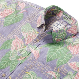 Reyn Spooner Tapa Anthurium Tailored Button Front Hawaiian Aloha Shirt, Purple, L